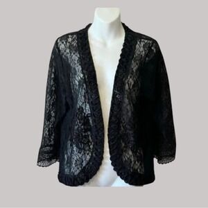 Lauren Michelle Cardigan Womens XL Y2K Open Front Black Whimsygoth Floral Lace‎